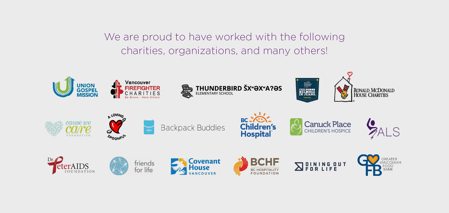 We are proud to have worked with the following charities, organizations, and many others!