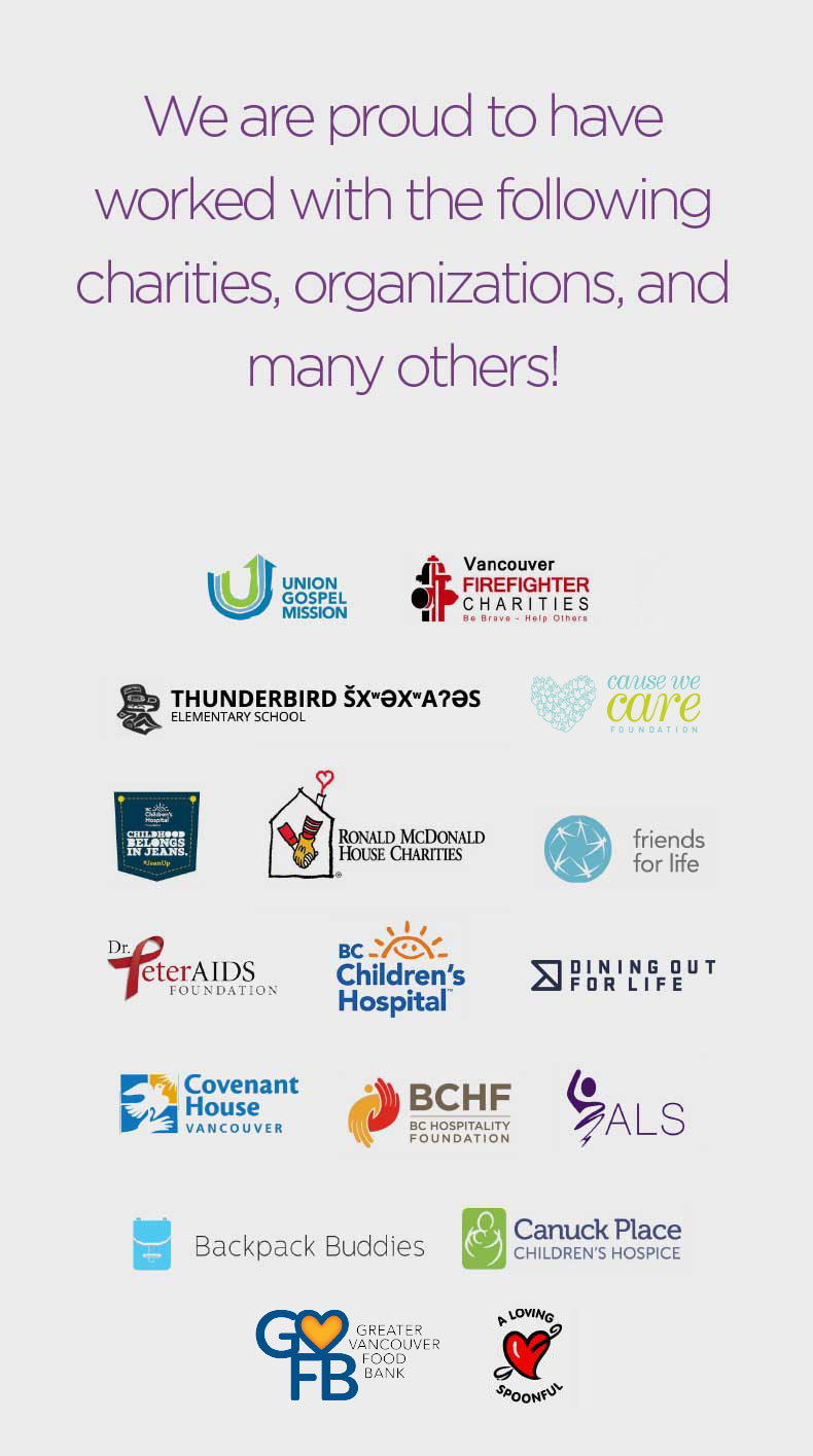 We are proud to have worked with the following charities, organizations, and many others!