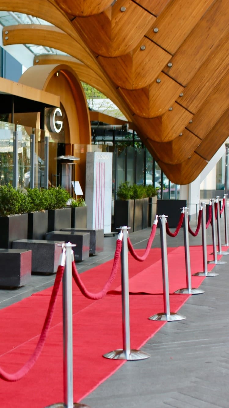 The red carpet entrance at Glowbal