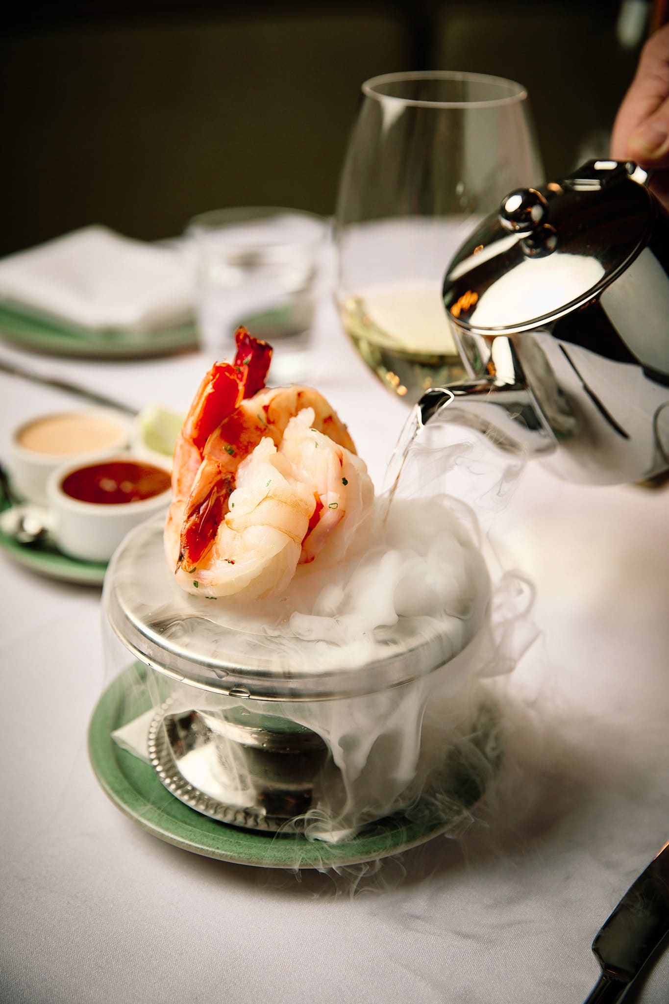 Shrimp cocktail served over dry ice at Riley’s Toronto
