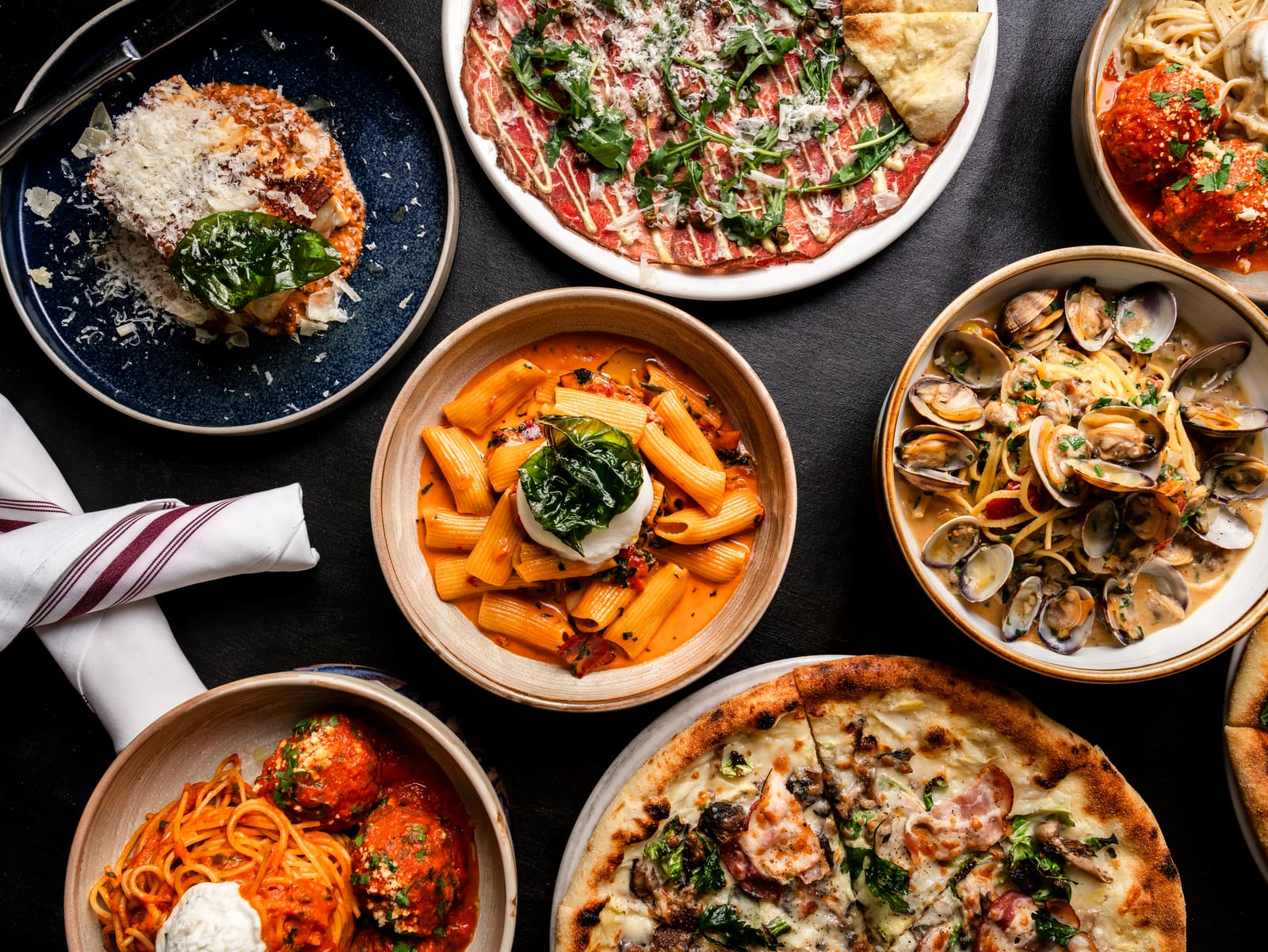 Pastas and pizza at Trattoria